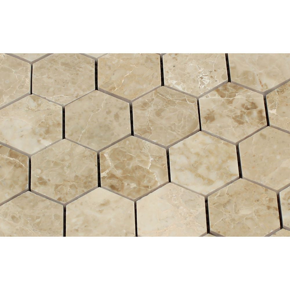 2 x 2 Polished Cappuccino Marble Hexagon Mosaic Tile - Tilephile