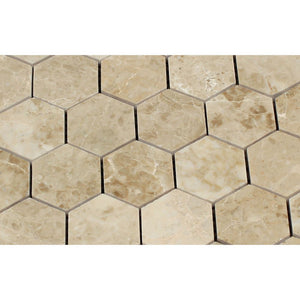 2 x 2 Polished Cappuccino Marble Hexagon Mosaic Tile - Tilephile