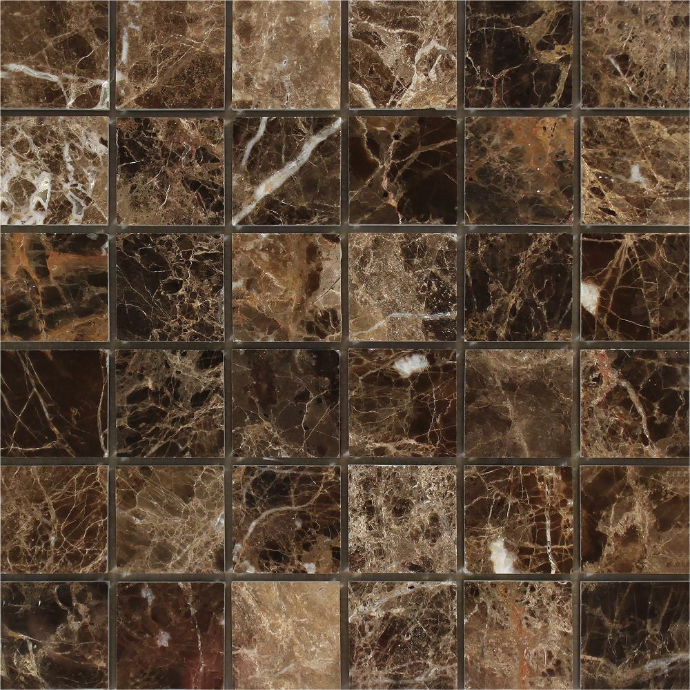 2 x 2 Polished Emperador Dark Marble Mosaic Tile - Tilephile