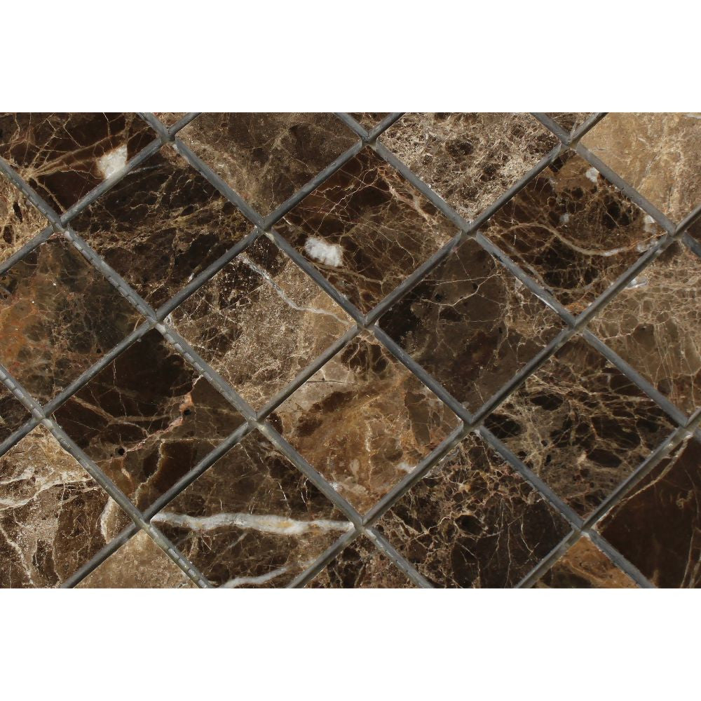 2 x 2 Polished Emperador Dark Marble Mosaic Tile - Tilephile