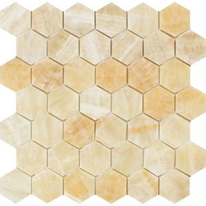 2 x 2 Polished Honey Onyx Hexagon Mosaic Tile - Tilephile