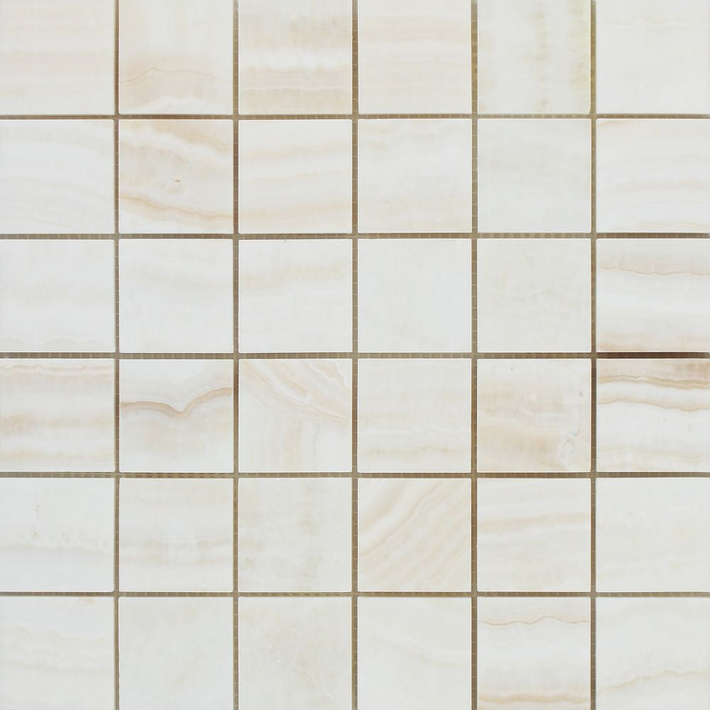 2 x 2 Polished White Onyx Mosaic Tile - (Vein-Cut) Sample - Tilephile
