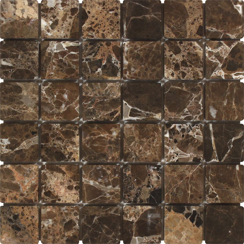2 x 2 Tumbled Emperador Dark Marble Mosaic Tile - Tilephile