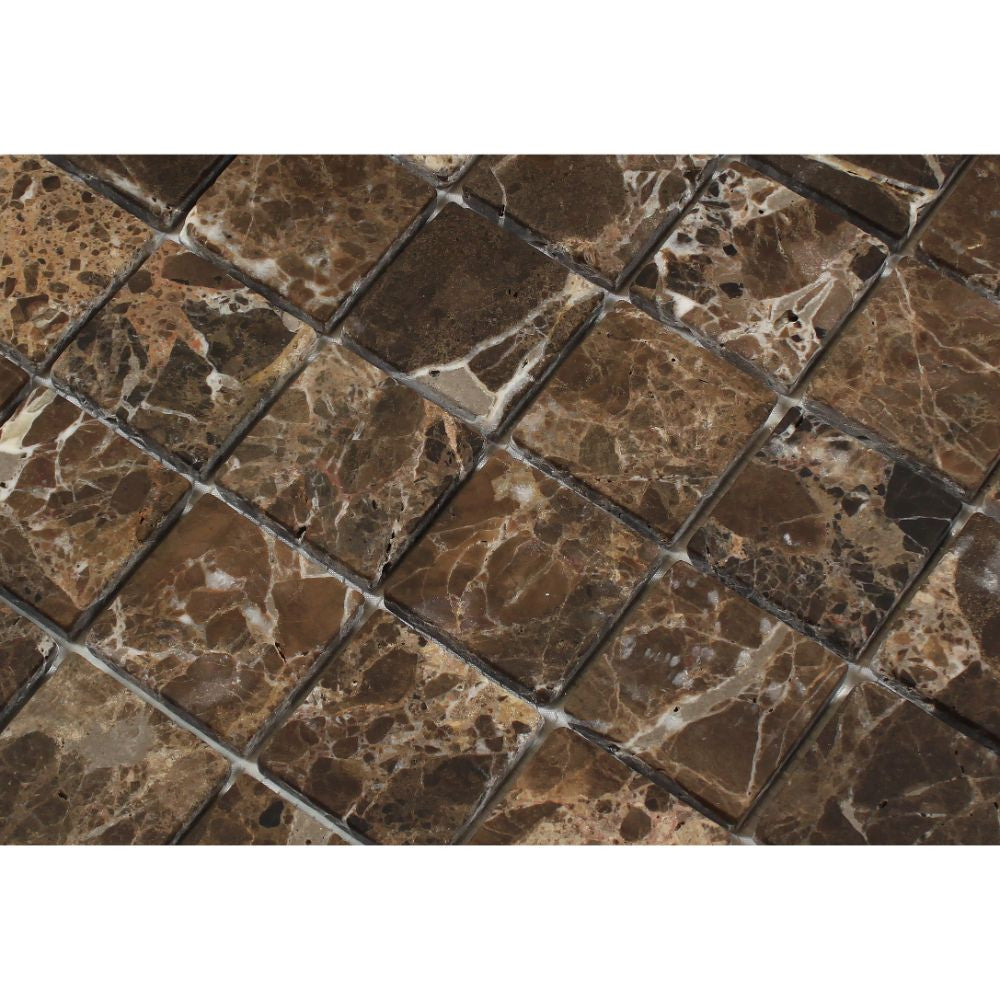 2 x 2 Tumbled Emperador Dark Marble Mosaic Tile - Tilephile