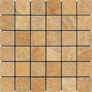2 x 2 Tumbled Gold Travertine Mosaic Tile - Tilephile
