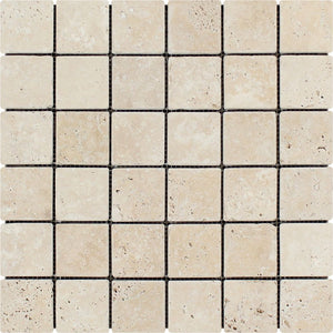 2 x 2 Tumbled Ivory Travertine Mosaic Tile - Tilephile