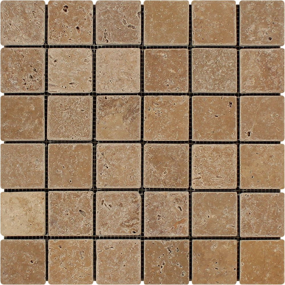 2 x 2 Tumbled Noce Travertine Mosaic Tile Sample - Tilephile