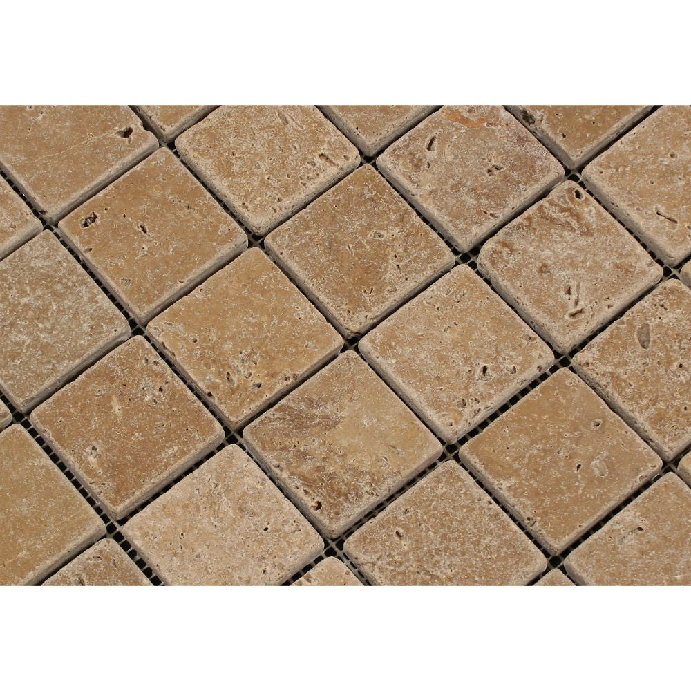 2 x 2 Tumbled Noce Travertine Mosaic Tile - Tilephile