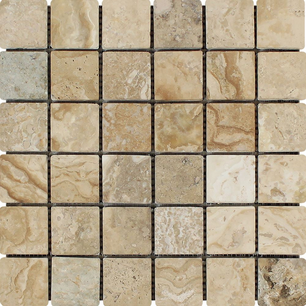 2 x 2 Tumbled Philadelphia Travertine Mosaic Tile - Tilephile