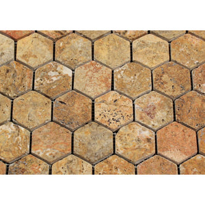 2 x 2 Tumbled Scabos Travertine Hexagon Mosaic Tile - Tilephile
