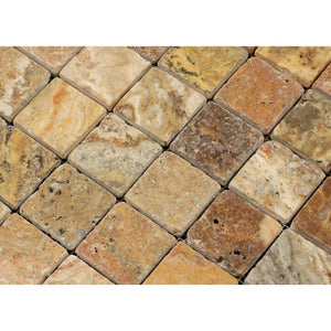 2 x 2 Tumbled Scabos Travertine Mosaic Tile - Tilephile