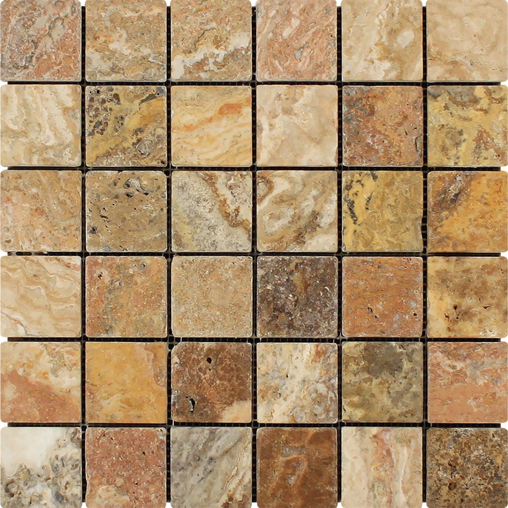 2 x 2 Tumbled Scabos Travertine Mosaic Tile - Tilephile