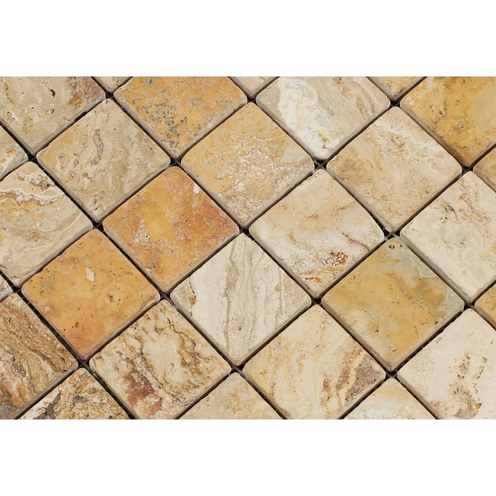2 x 2 Tumbled Valencia Travertine Mosaic Tile - Tilephile