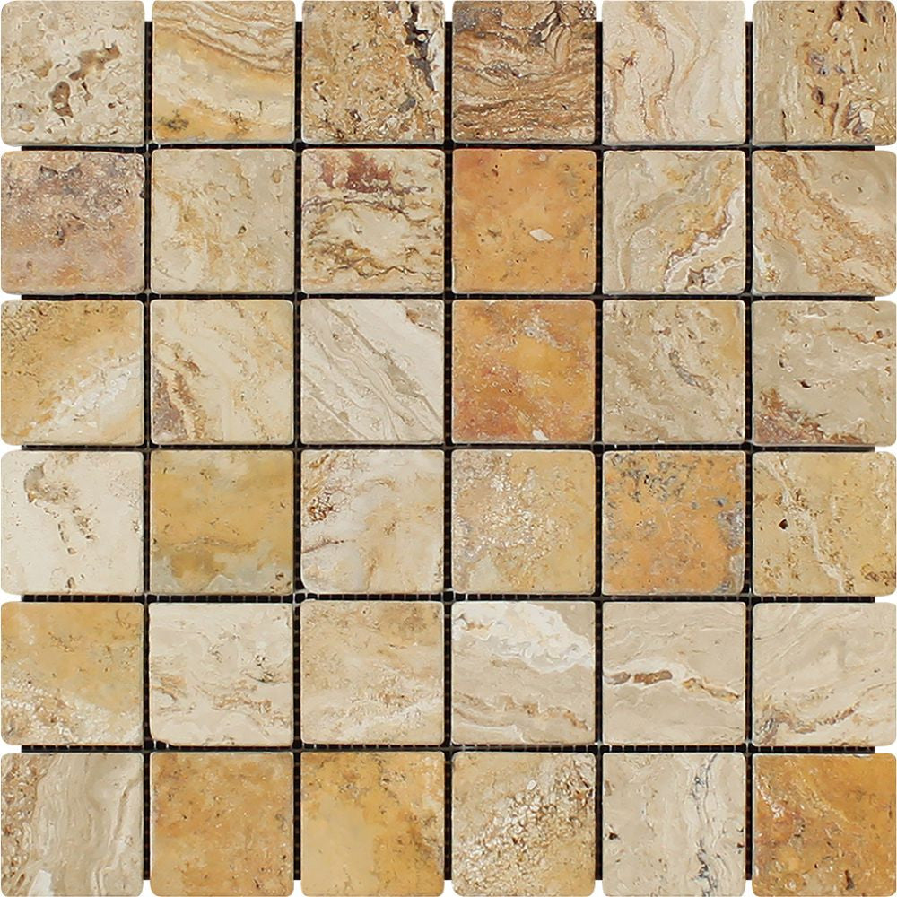 2 x 2 Tumbled Valencia Travertine Mosaic Tile - Tilephile
