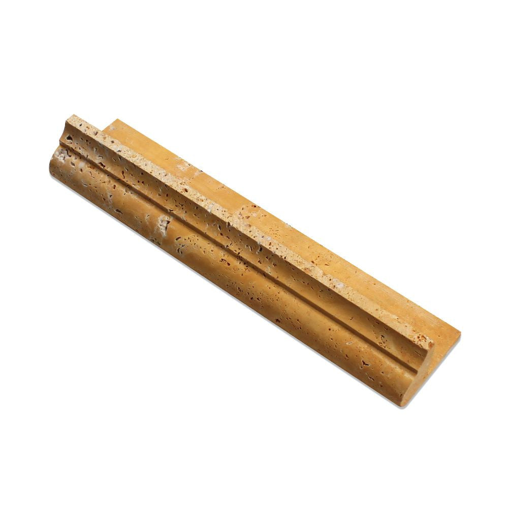 2 x 3 x 12  Honed Gold Travertine Corner Ogee Trim - Tilephile