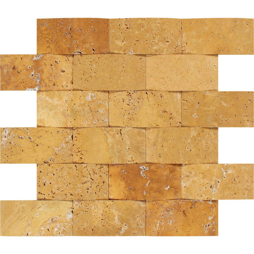 2 x 4 CNC-Arched Gold Travertine Brick Mosaic Tile - Tilephile