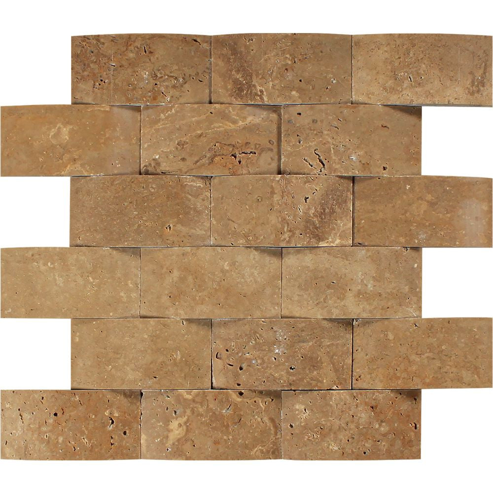 2 x 4 CNC-Arched Noce Travertine Brick Mosaic Tile Sample - Tilephile