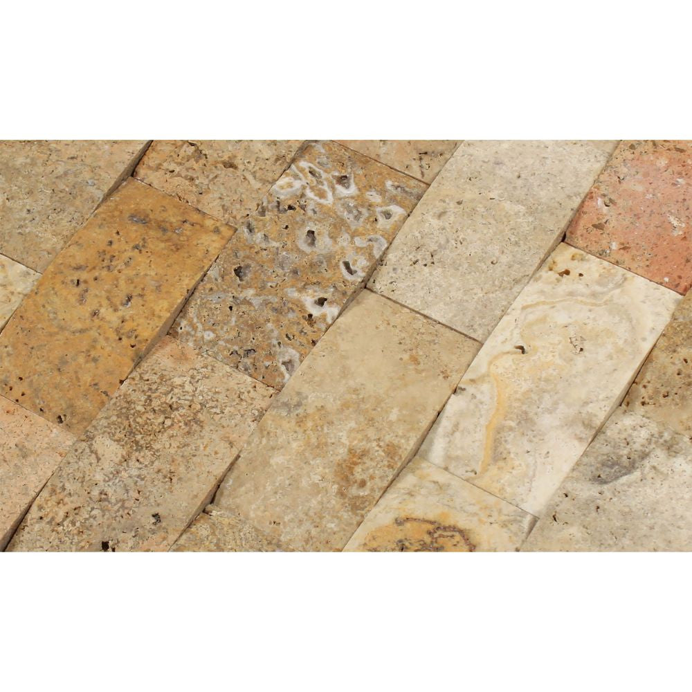2 x 4 CNC-Arched Travertine Scabos Brick Mosaic Tile - Tilephile