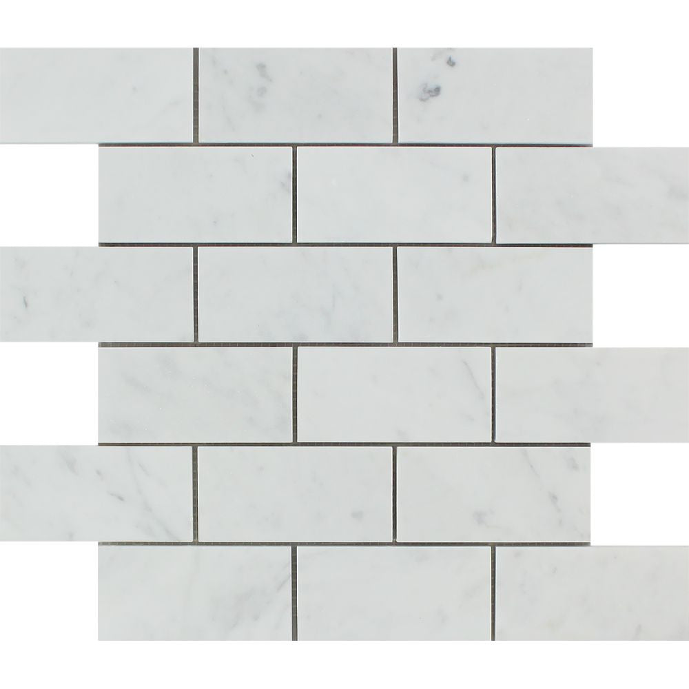 2 x 4 Honed Bianco Carrara Marble Brick Mosaic Tile Sample - Tilephile
