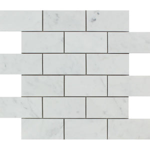 2 x 4 Honed Bianco Carrara Marble Brick Mosaic Tile - Tilephile