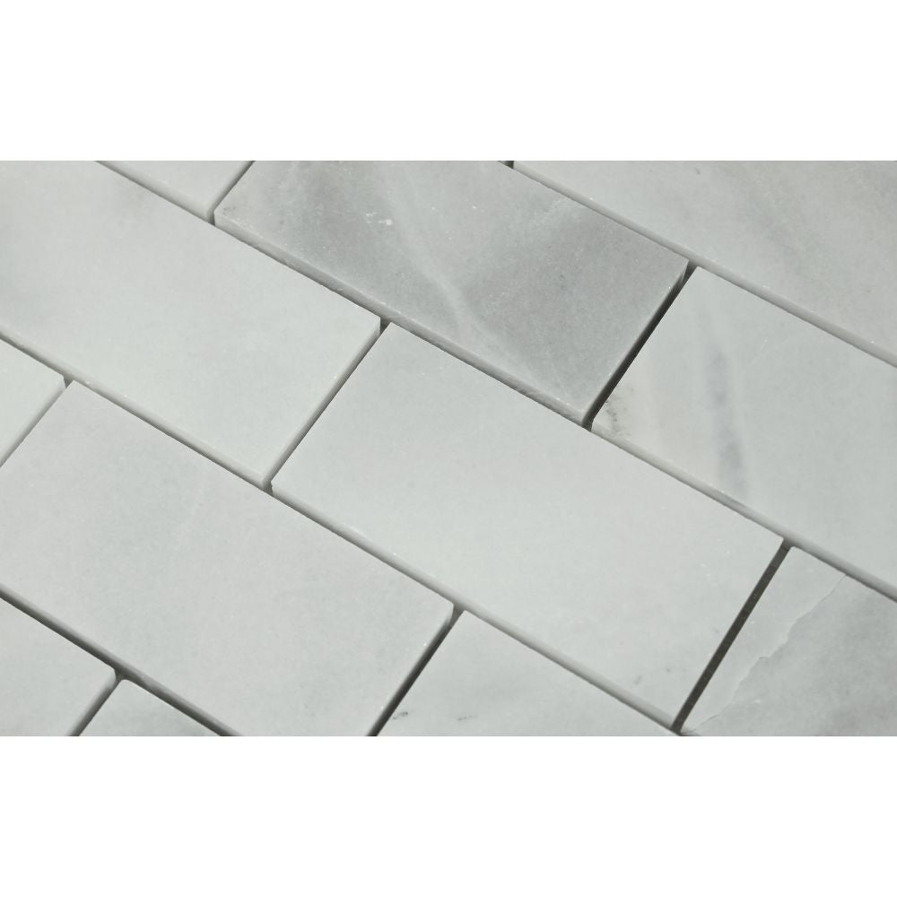 2 x 4 Honed Bianco Mare Marble Brick Mosaic Tile - Tilephile