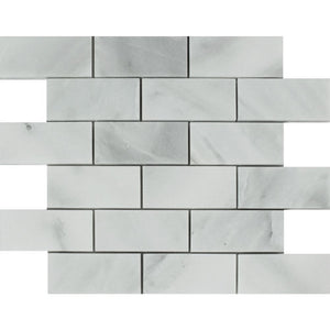 2 x 4 Honed Bianco Mare Marble Brick Mosaic Tile - Tilephile
