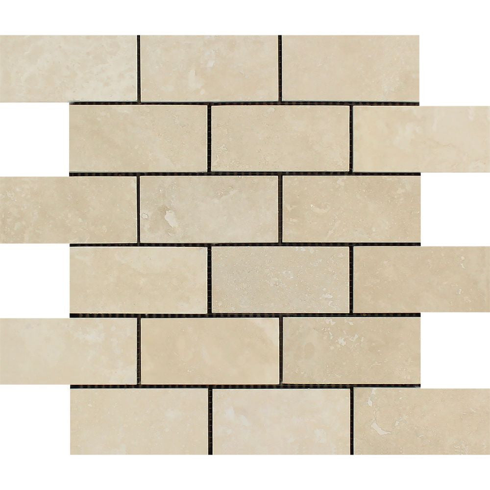 2 x 4 Honed Ivory Travertine Brick Mosaic Tile Sample - Tilephile