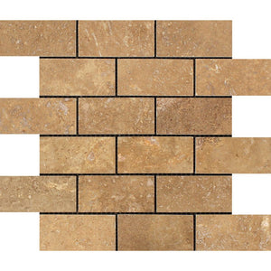 2 x 4 Honed Noce Travertine Brick Mosaic Tile - Tilephile