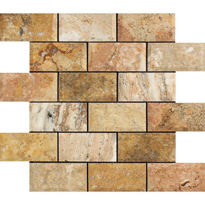 2 x 4  Honed Scabos Travertine Deep-Beveled Brick Mosaic Tile - Tilephile