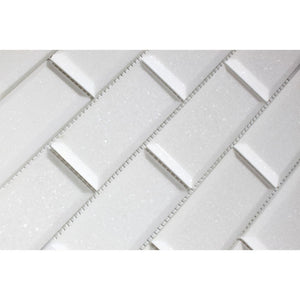 2 x 4 Honed Thassos White Marble Deep-Beveled Brick Mosaic Tile - Tilephile