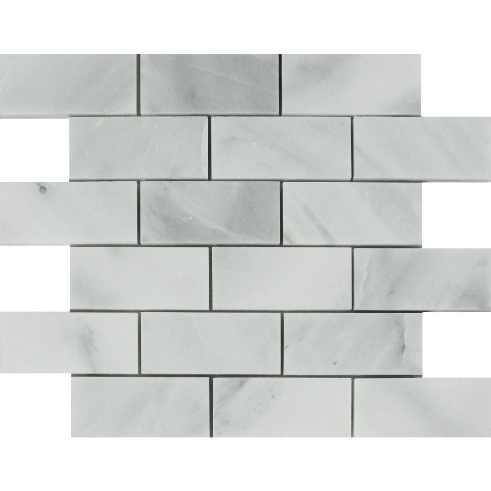 2 x 4 Polished Bianco Mare Marble Brick Mosaic Tile Sample - Tilephile