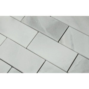 2 x 4 Polished Bianco Mare Marble Brick Mosaic Tile - Tilephile