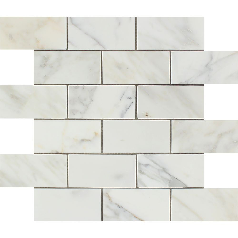 2 x 4 Polished Calacatta Gold Marble Brick Mosaic Tile - Tilephile
