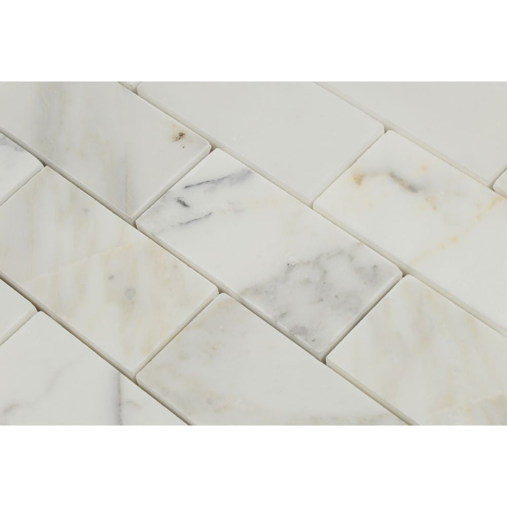 2 x 4 Polished Calacatta Gold Marble Brick Mosaic Tile - Tilephile