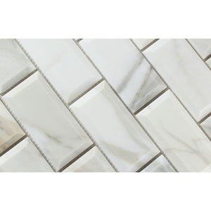 2 x 4 Polished Calacatta Gold Marble Deep-Beveled Brick Mosaic Tile - Tilephile