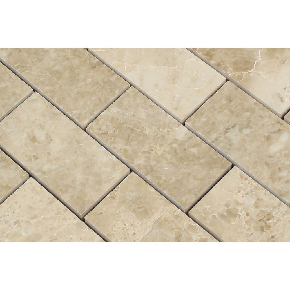 2 x 4 Polished Cappuccino Marble Brick Mosaic Tile - Tilephile