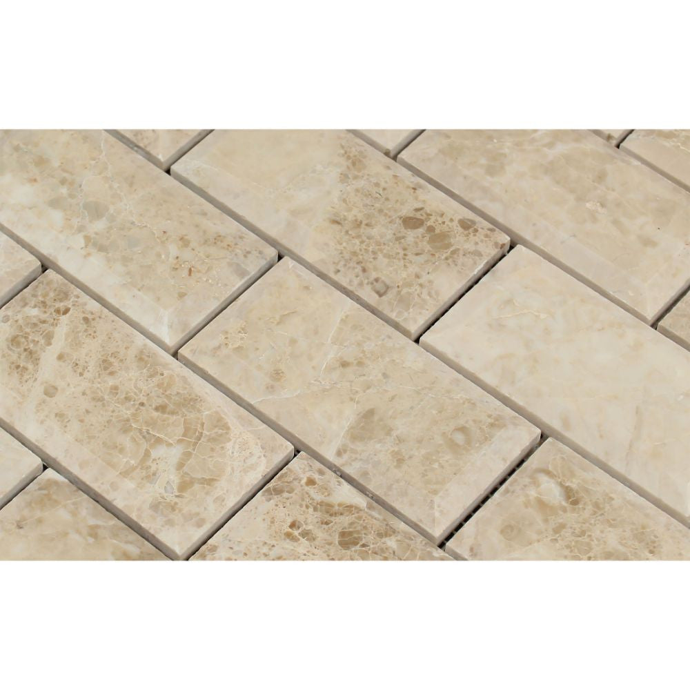 2 x 4 Polished Cappuccino Marble Deep-Beveled Brick Mosaic Tile - Tilephile
