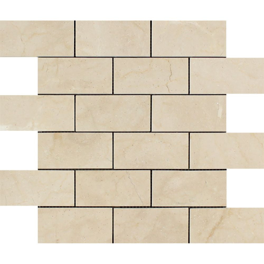 2 x 4 Polished Crema Marfil Marble Brick Mosaic Tile Sample - Tilephile