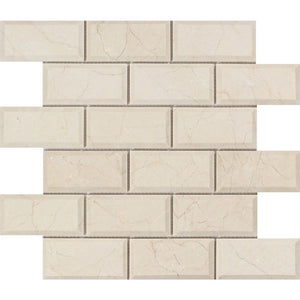 2 x 4 Polished Crema Marfil Marble Deep-Beveled Brick Mosaic Tile - Tilephile