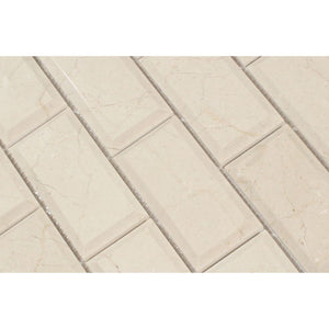 2 x 4 Polished Crema Marfil Marble Deep-Beveled Brick Mosaic Tile - Tilephile