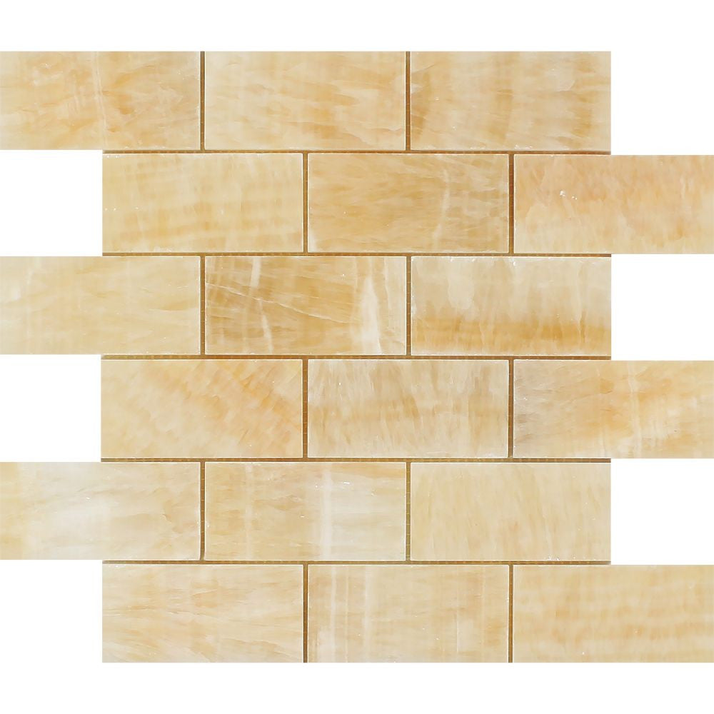 2 x 4 Polished Honey Onyx Brick Mosaic Tile - Tilephile
