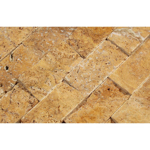 2 x 4 Split-faced Gold Travertine Brick Mosaic Tile - Tilephile