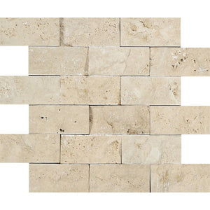 2 x 4 Split-faced Ivory Travertine Brick Mosaic Tile - Tilephile