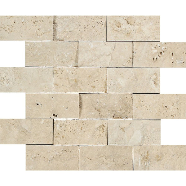 Ivory Travertine Brick Mosaic Tile Split-faced 2x4 | Tilephile