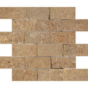 2 x 4 Split-faced Noce Travertine Brick Mosaic Tile - Tilephile