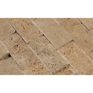 2 x 4 Split-faced Noce Travertine Brick Mosaic Tile - Tilephile