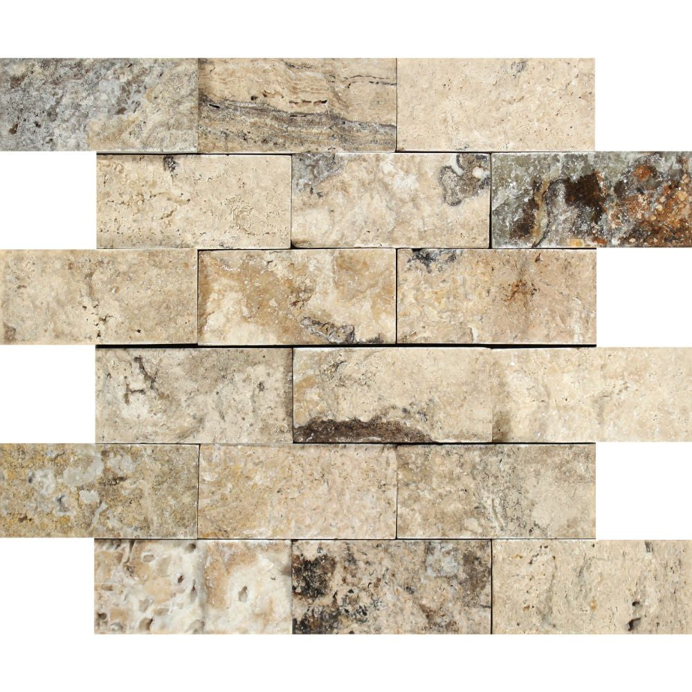 2 x 4 Split-faced Philadelphia Travertine Brick Mosaic Tile - Tilephile
