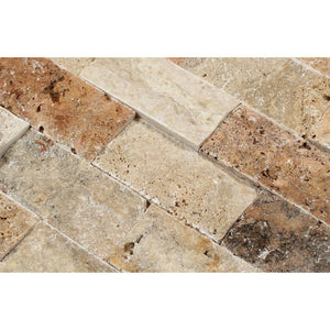 2 x 4 Split-faced Scabos Travertine Brick Mosaic Tile - Tilephile