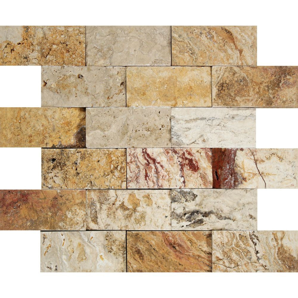 2 x 4 Split-faced Valencia Travertine Brick Mosaic Tile - Tilephile