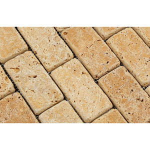2 x 4 Tumbled Gold Travertine Brick Mosaic Tile - Tilephile
